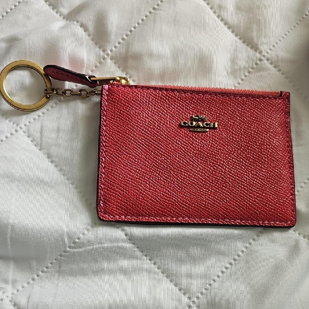 Coach Red Key Card Holder with Gold Accents